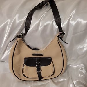 Puntotres Spain Hobo Shoulder Bag Cream Pebbled Leather, Brown Contrast  EUC